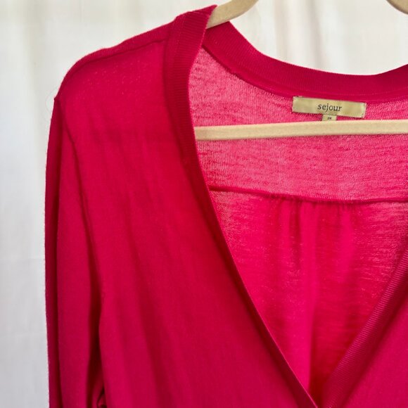 Sejour Women's Plus 3X Bright Pink long cardigan - Picture 6 of 8